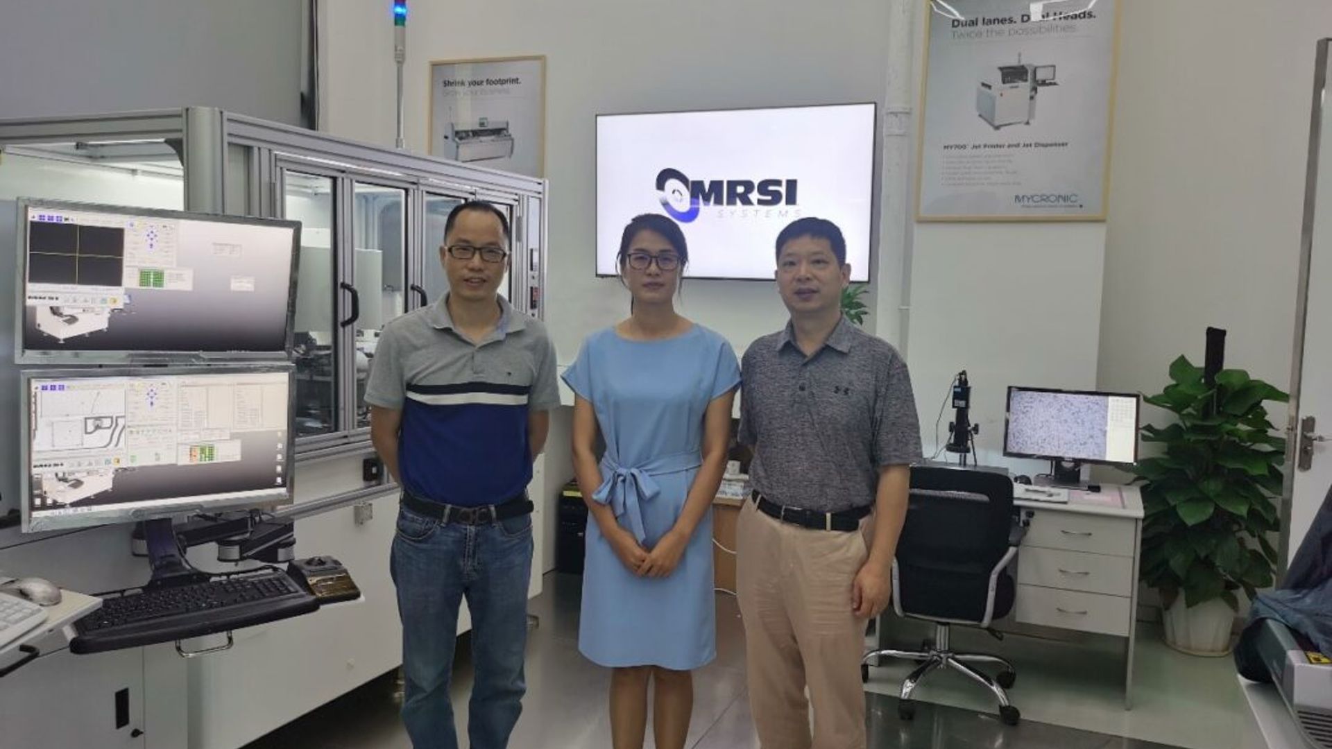 Figure. (From Left) MRSI Service Engineer Jianxi Liu, CFOL Principle Analyst Ria Tang, MRSI Senior Director of Strategic Marketing Dr. Limin Zhou