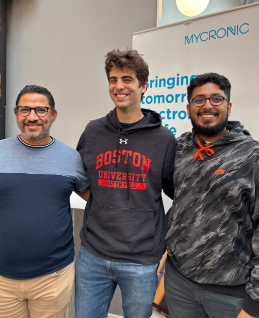 Field Service Engineers Raj Singh, Emad Mikhail and Sebastien Boussard at Mycronic HQ in T&auml;by, Sweden